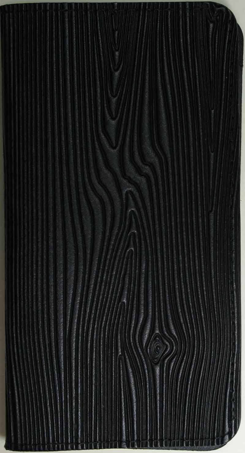 Leather Checkbook Cover - Woodgrain in Black